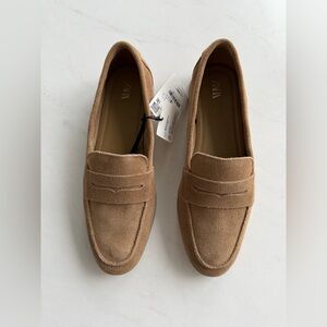 Zara Brown Suede Penny Loafers